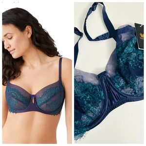 NEW! WACOAL LACE UNDERWIRE Bra NWT Size 34DDD Navy Lingerie Feminine